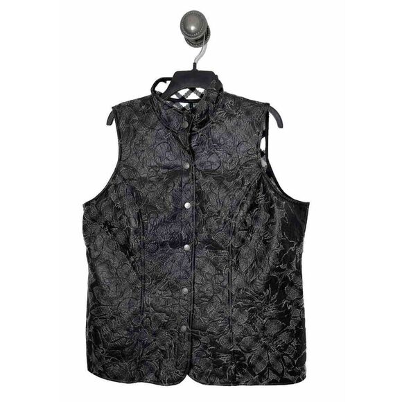 Coldwater Creek Plus Size 1X Snap Quilted Floral Faux Leather Vest Fleece Lined - Picture 1 of 6